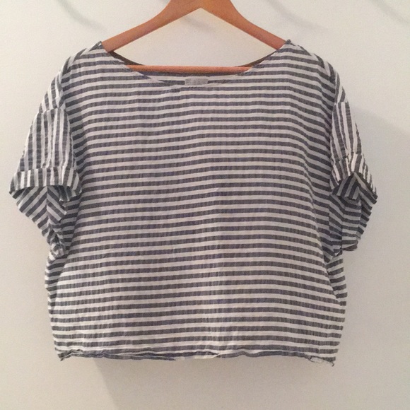 Dace Striped Short Sleeve Boxy Blouse Sz M - Picture 1 of 2